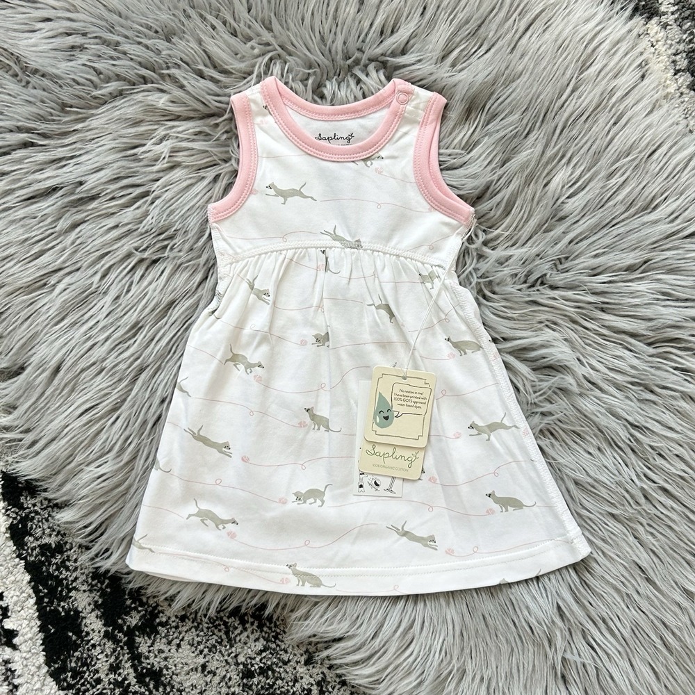 Sapling‎ Baby Girls White Kittens & Yarn Tank Dress Size 3-6 Month NWT